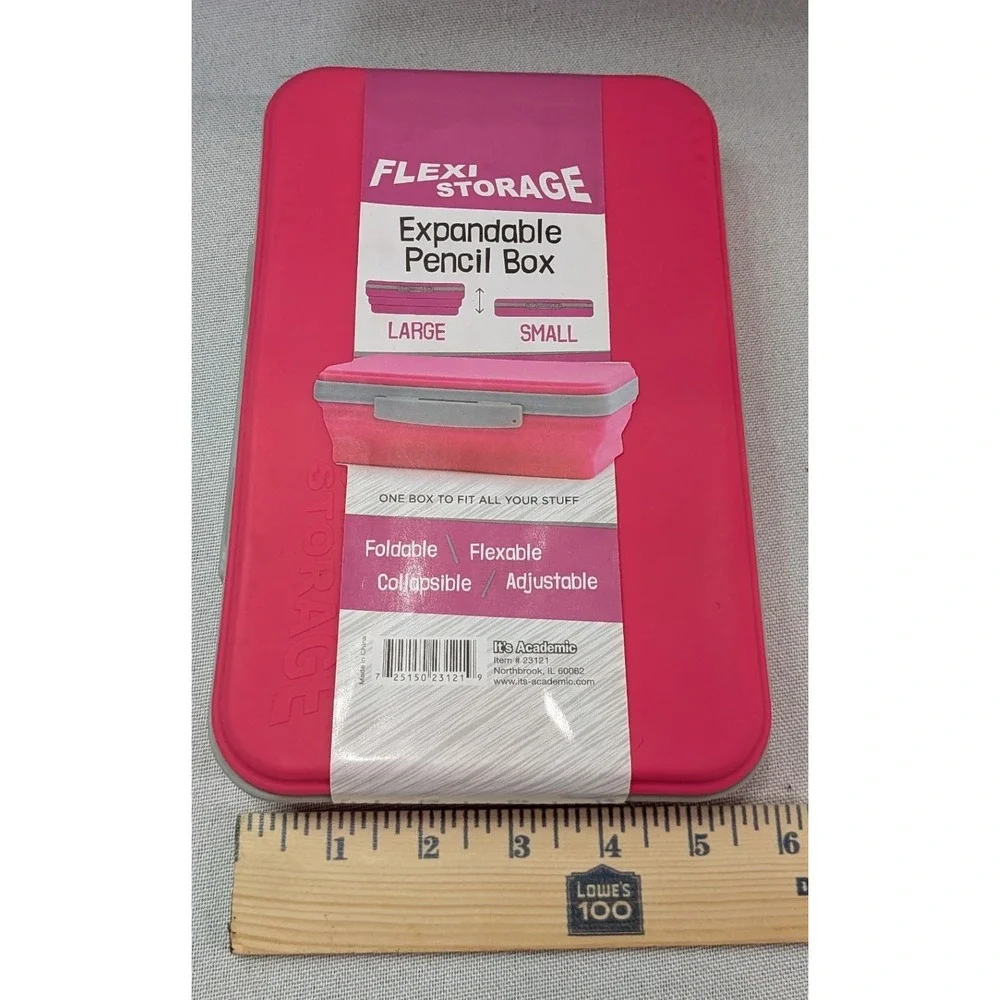 It's Academic Flexi Storage Expandable Pencil Box Pink New Collapsible 23121